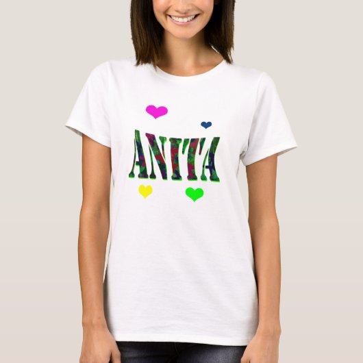 Anita, naam Logo met liefdesharten, T-shirt (Voorkant)