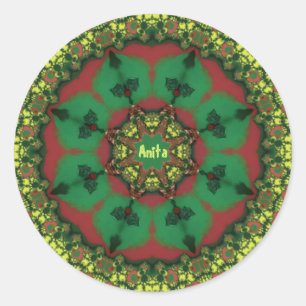 ANITA ~ WOW! Kerstgroen rood geel ~ Ronde Sticker