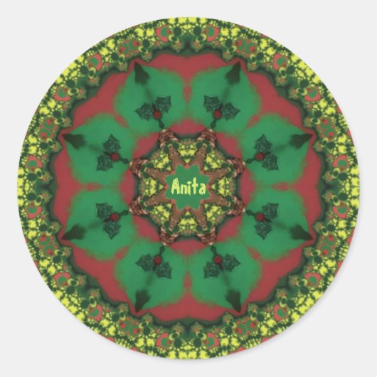 ANITA ~ WOW! Kerstgroen rood geel ~ Ronde Sticker (Voorkant)