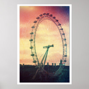 Anitiqued London Eye op Sunrise Poster