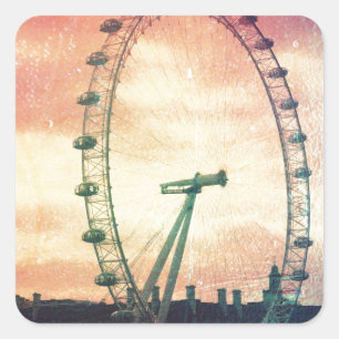 Anitiqued London Eye op Sunrise Vierkante Sticker