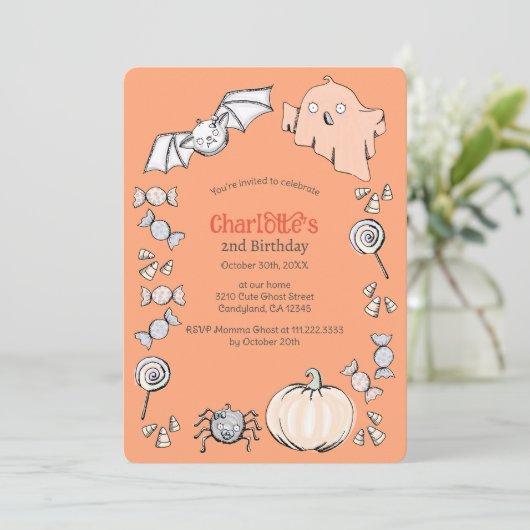 Aniversario de los niños de Halloween de dulce dul Kaart (Staand voorkant)