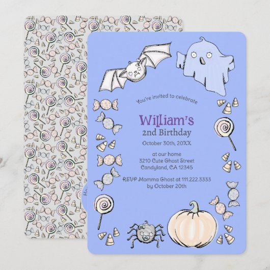 Aniversario de los niños de Halloween de dulce dul Kaart (Voorkant / Achterkant)