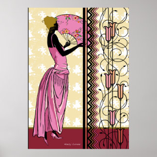 ANJANETTE: Art Deco-Mode in roze en geel Poster