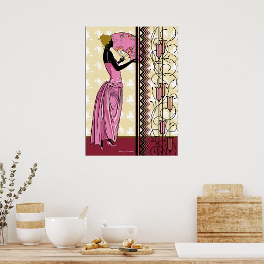 ANJANETTE: Art Deco-Mode in roze en geel Poster (Keuken)