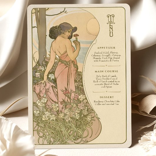 Anjer Art Nouveau Bloemen Godin Menu Kaart