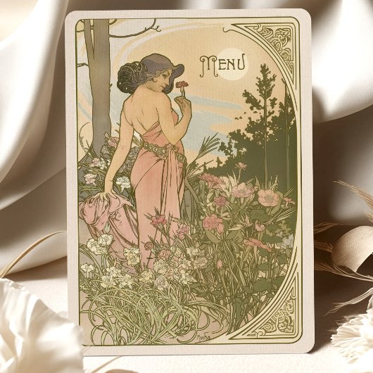 Anjer Art Nouveau Bloemen Godin Menu Kaart