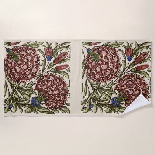 Anjer Bloem Tegel Antiek Rustieke Kunst Strandlaken (Voorkant)