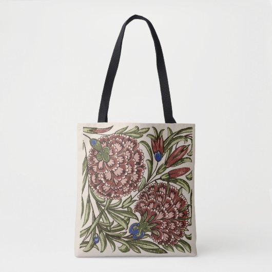 Anjer Bloem Tegel Antiek Rustieke Kunst Tote Bag (Voorkant)