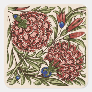 Anjer Bloem Tegel Antiek Rustieke Kunst Vierkante Sticker