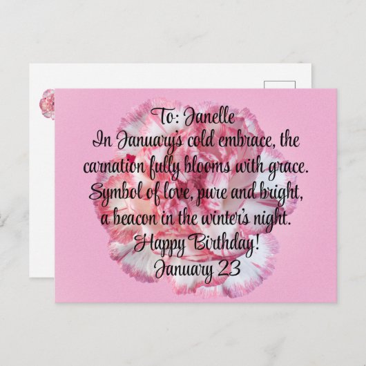 Anjer Bloem voor verjaardag in januari Briefkaart (Voorkant / Achterkant)