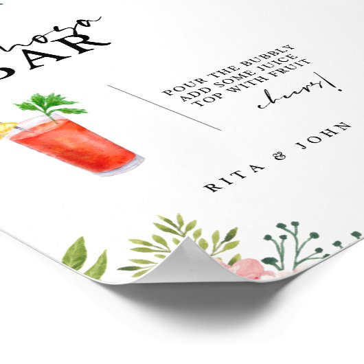 Anjer Bloemen Script Mimosa Bar Trouwteken Poster (Hoek)