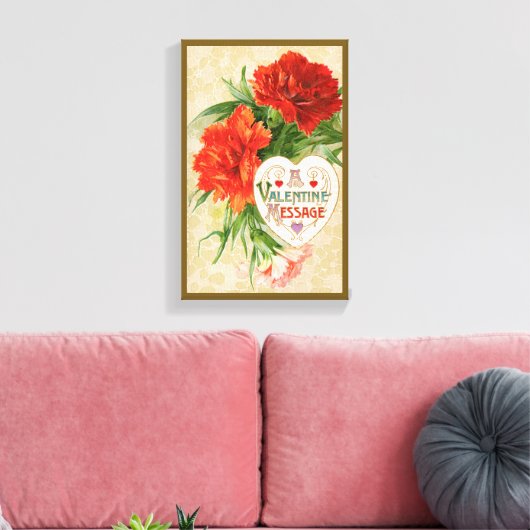 Anjer Bloemen,  Valentijnsdag Bericht Canvas Afdruk (Insitu (Woonkamer))
