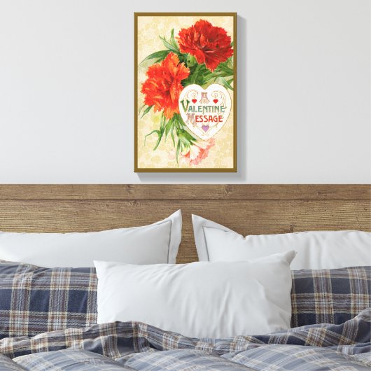 Anjer Bloemen, Valentijnsdag Bericht Canvas Afdruk (Insitu (Slaapkamer))