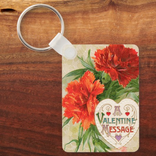 Anjer Bloemen,  Valentijnsdag Bericht Sleutelhanger (Voorkant)