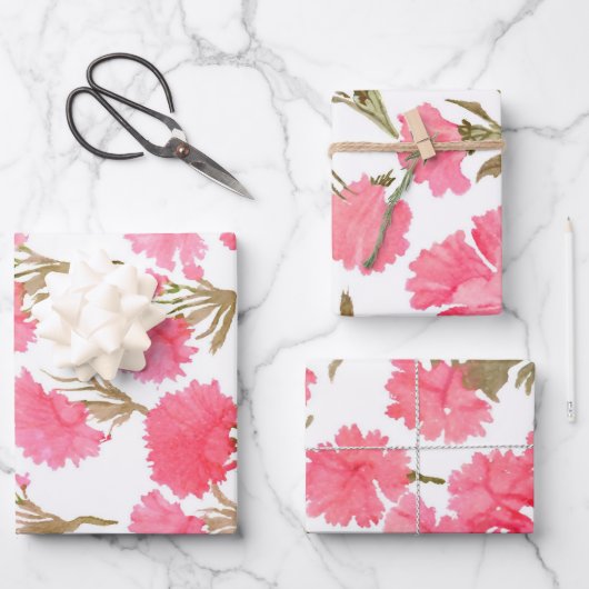 Anjer Bloemen Waterverf Elegant Moederdag Inpakpapier Vel (Voorkant)