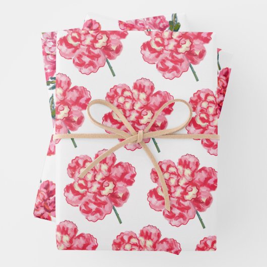 Anjer Bloemen Waterverf Elegant Moederdag Inpakpapier Vel (In situ)