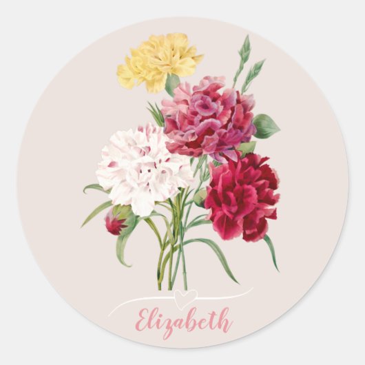 Anjer Bloemenillustratie Ronde Sticker (Voorkant)