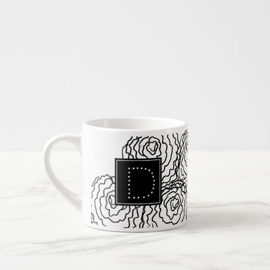 Anjer Bloemige Hand Getekende Doodle Monogram Espresso Kop (Links)