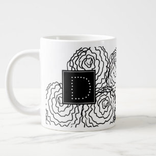 Anjer Bloemige Hand Getekende Doodle Monogram Grote Koffiekop