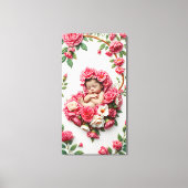 Anjer Halo – Baby Meisje Geboorte Bloem Art Canvas Afdruk (Voorkant)