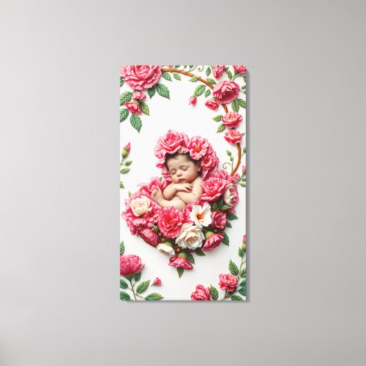 Anjer Halo – Baby Meisje Geboorte Bloem Art Canvas Afdruk (Voorkant)