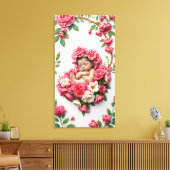 Anjer Halo – Baby Meisje Geboorte Bloem Art Canvas Afdruk (Insitu (Woonkamer))