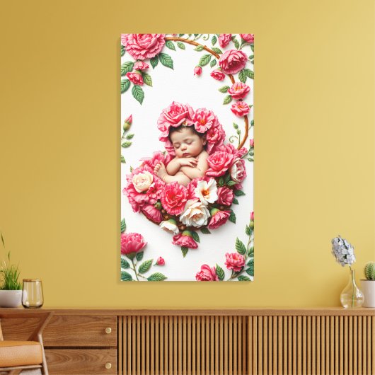 Anjer Halo – Baby Meisje Geboorte Bloem Art Canvas Afdruk (Insitu (Woonkamer))
