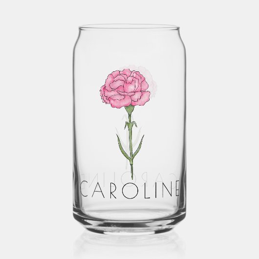 Anjer Januari Geboorte Bloem Custom Name Blikvorm Glas (Voorkant)