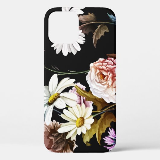 Anjer, kamillebloemen, zwart patroon. Case-Mate iPhone case (Achterkant)
