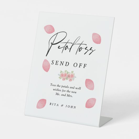 Anjer Roze Bloemen Trouwbloemblaadjes Toss Verstuu Reclamebord Met Voetstuk (Voorkant)