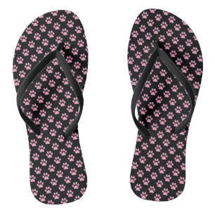 Anjer Roze Dierenpootafdrukken op Zwart Teenslippers