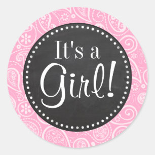 Anjer Roze Paisley;  Krijtbord look Ronde Sticker