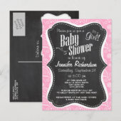 Anjer Roze Paisley; Krijtbord look Uitnodiging Briefkaart (Voorkant / Achterkant)