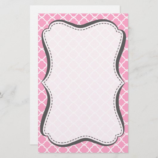 Anjer Roze Quatrefoil Briefpapier (Voorkant / Achterkant)