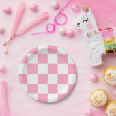 Anjer roze/wit geruit papieren bordje (Feest)