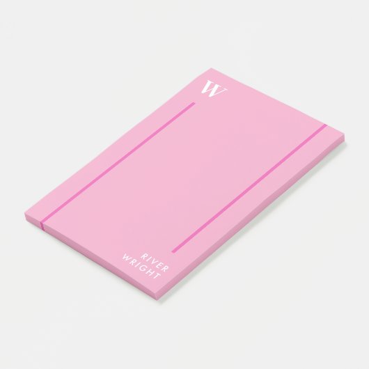Anjer Roze & Wit Monogram & Naam Post-it® Notes (Schuin)