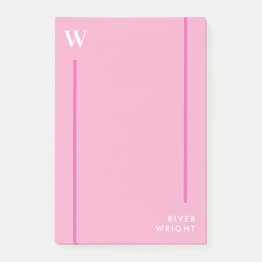 Anjer Roze & Wit Monogram & Naam Post-it® Notes (Voorkant)