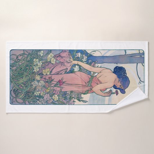 Anjer (vier bloemen), Alphonse Mucha Badhanddoek (Badhanddoek)