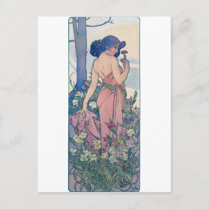 Anjer (vier bloemen), Alphonse Mucha Briefkaart