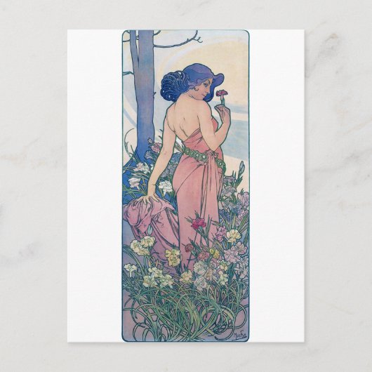 Anjer (vier bloemen), Alphonse Mucha Briefkaart (Voorkant)
