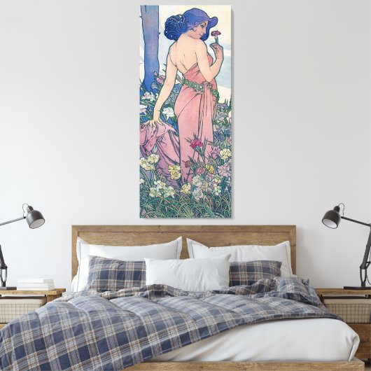 Anjer (vier bloemen), Alphonse Mucha Canvas Afdruk (Insitu (Slaapkamer))