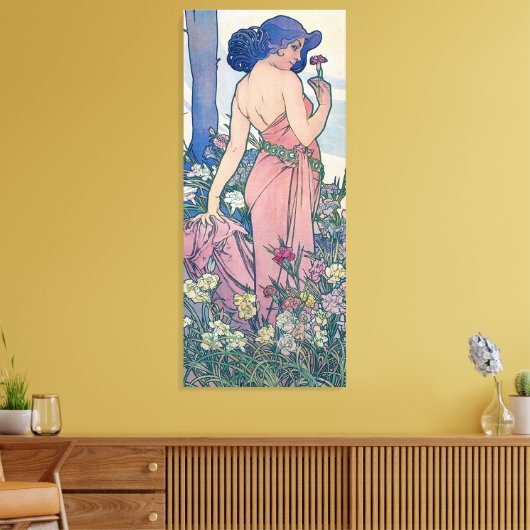 Anjer (vier bloemen), Alphonse Mucha Canvas Afdruk (Insitu (Woonkamer))