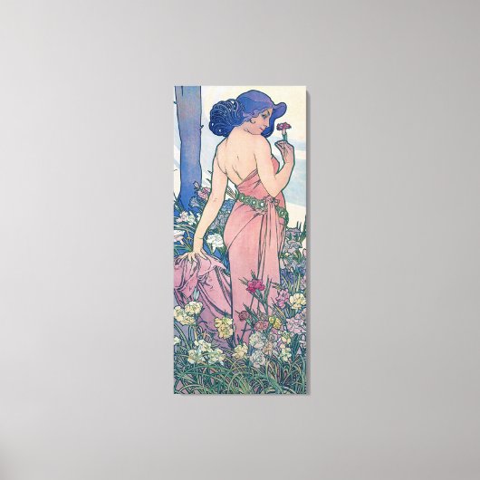 Anjer (vier bloemen), Alphonse Mucha Canvas Afdruk (Voorkant)