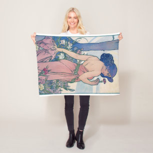 Anjer (vier bloemen), Alphonse Mucha Fleece Deken