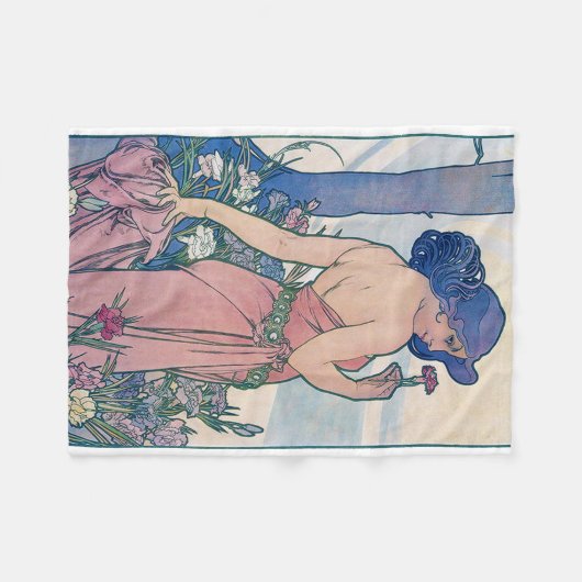 Anjer (vier bloemen), Alphonse Mucha Fleece Deken (Voorkant (Horizontaal))