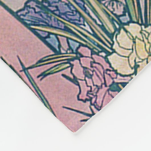 Anjer (vier bloemen), Alphonse Mucha Fleece Deken (Hoek)