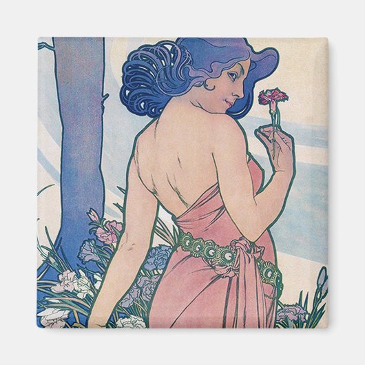 Anjer (vier bloemen), Alphonse Mucha Magneet (Voorkant)