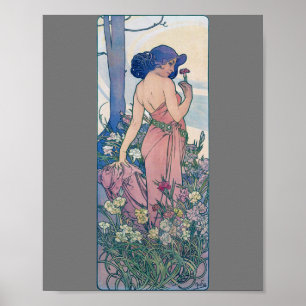 Anjer (vier bloemen), Alphonse Mucha Poster