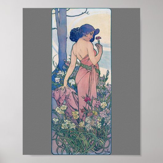 Anjer (vier bloemen), Alphonse Mucha Poster (Voorkant)